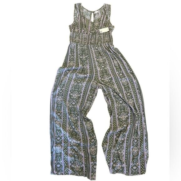 SO Pants - SO Smocked wide leg jumpsuit green purple floral juniors Size XL